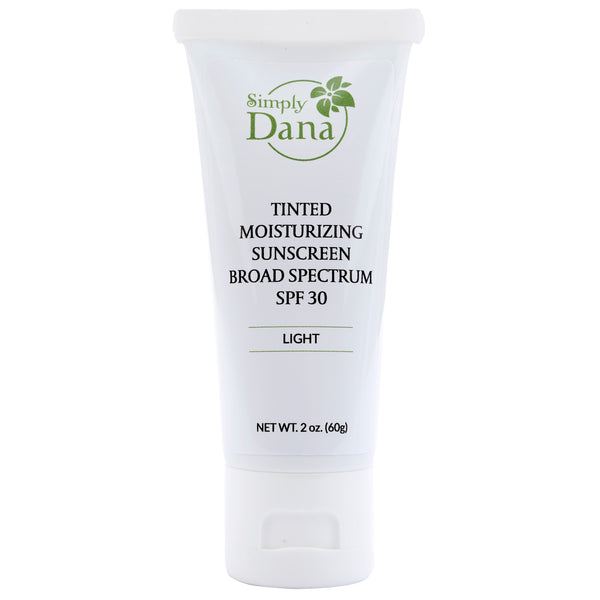 A tube of tinted moisturizing sunscreen by Simply Dana.