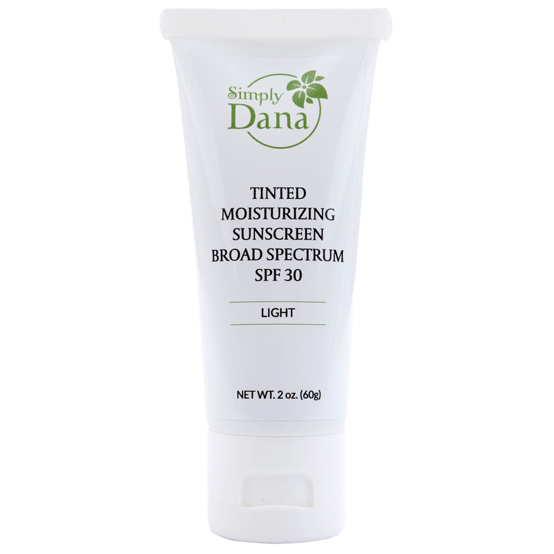 A tube of tinted moisturizing sunscreen by Simply Dana.
