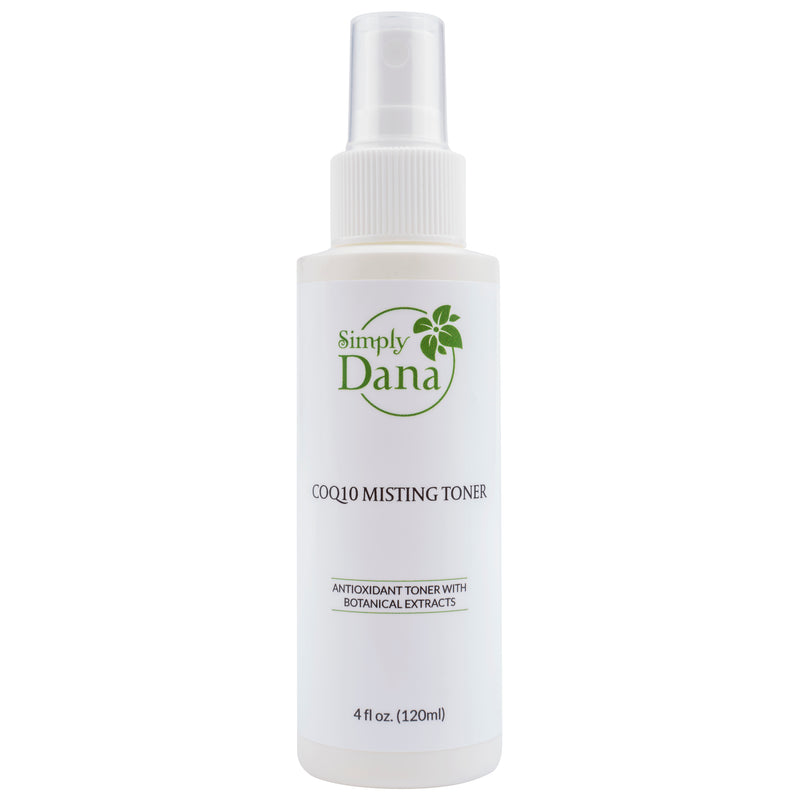 A bottle of COQ10 misting toner by Simply Dana.