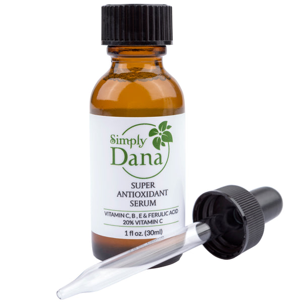 A bottle of Simply Dana antioxidant serum.